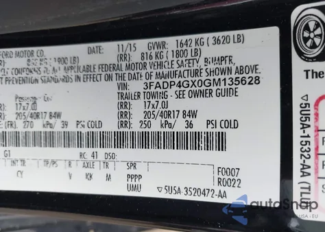 2016 Ford Fiesta St z USA, uszkodzony, nr VIN 3FADP4GX0GM135628